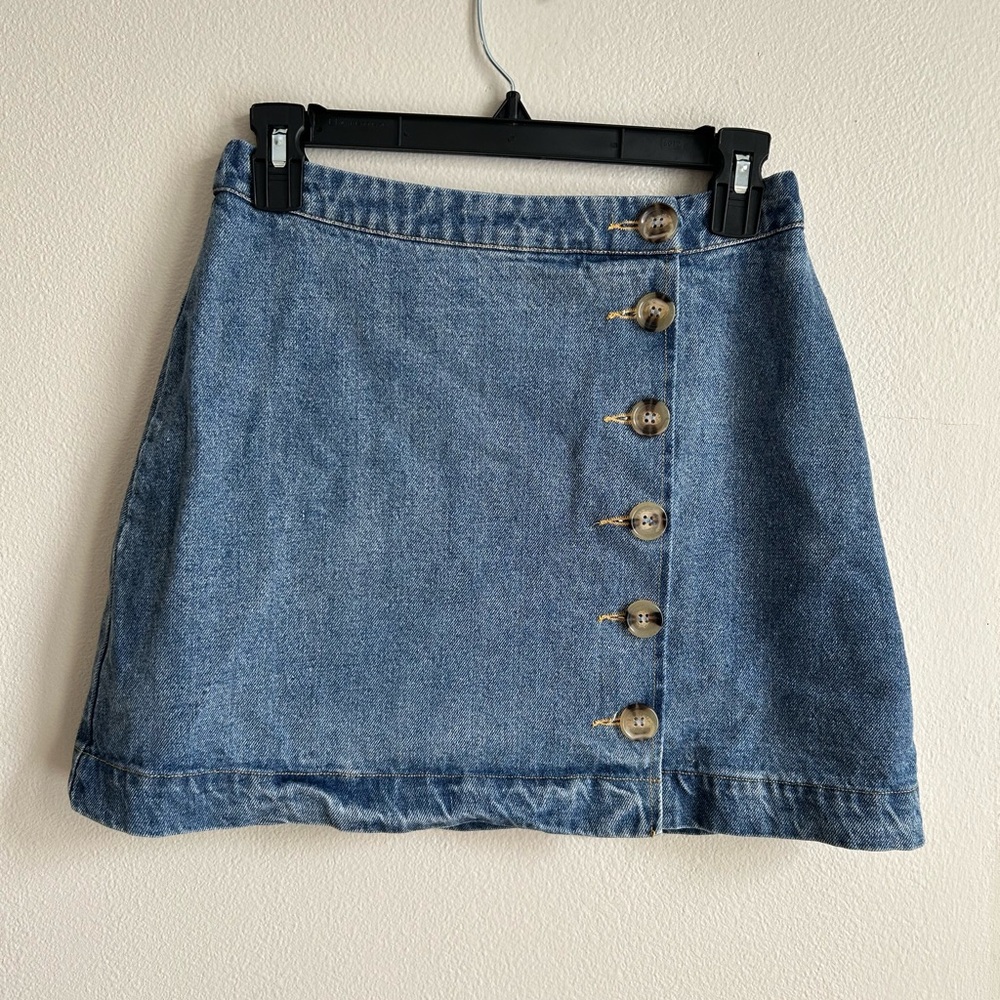 Emory Park Jean Denim Skirt with Brown Side Buttons Size S